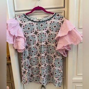 Anthropologie Floral Patterned Top with Ruffled Sleeves